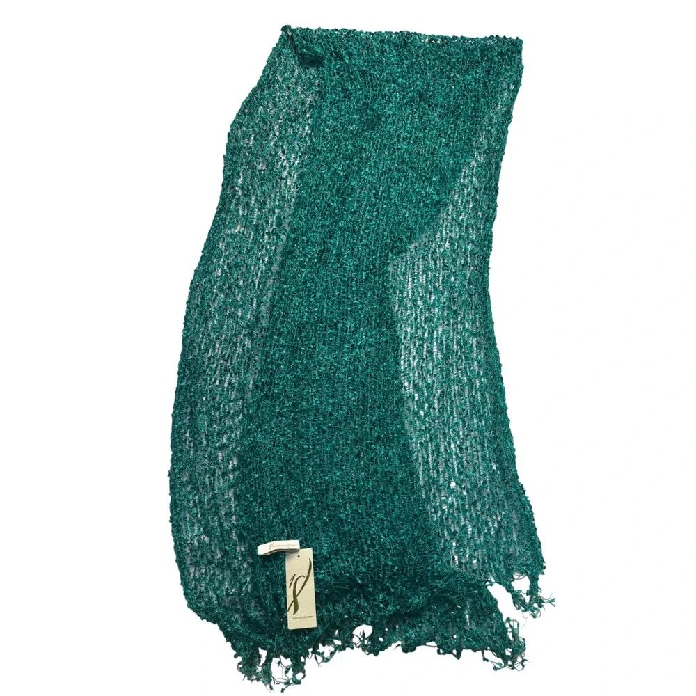 Collection Eighteen Teal Open Knit Mesh Scarf Gold Metallic Accent Turqibiza NEW